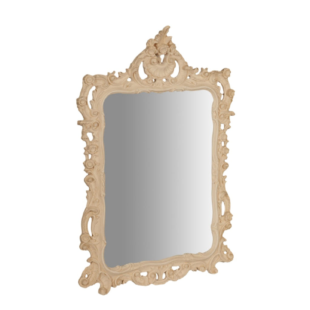 Espejo decorativo rectangular estilo barroco, marco tallado color crema, para pared