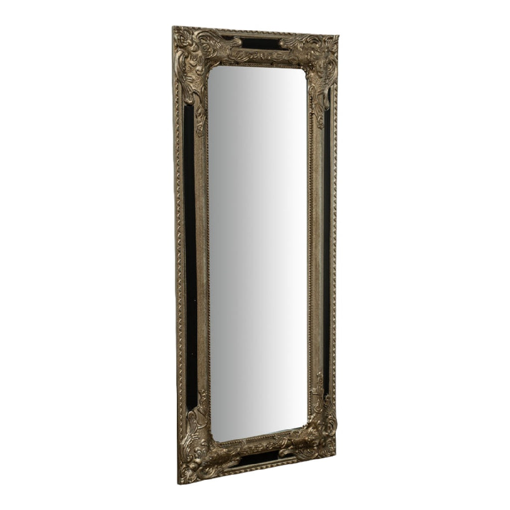 Espejo decorativo alto rectangular estilo clásico, marco tallado bronce envejecido, para pared