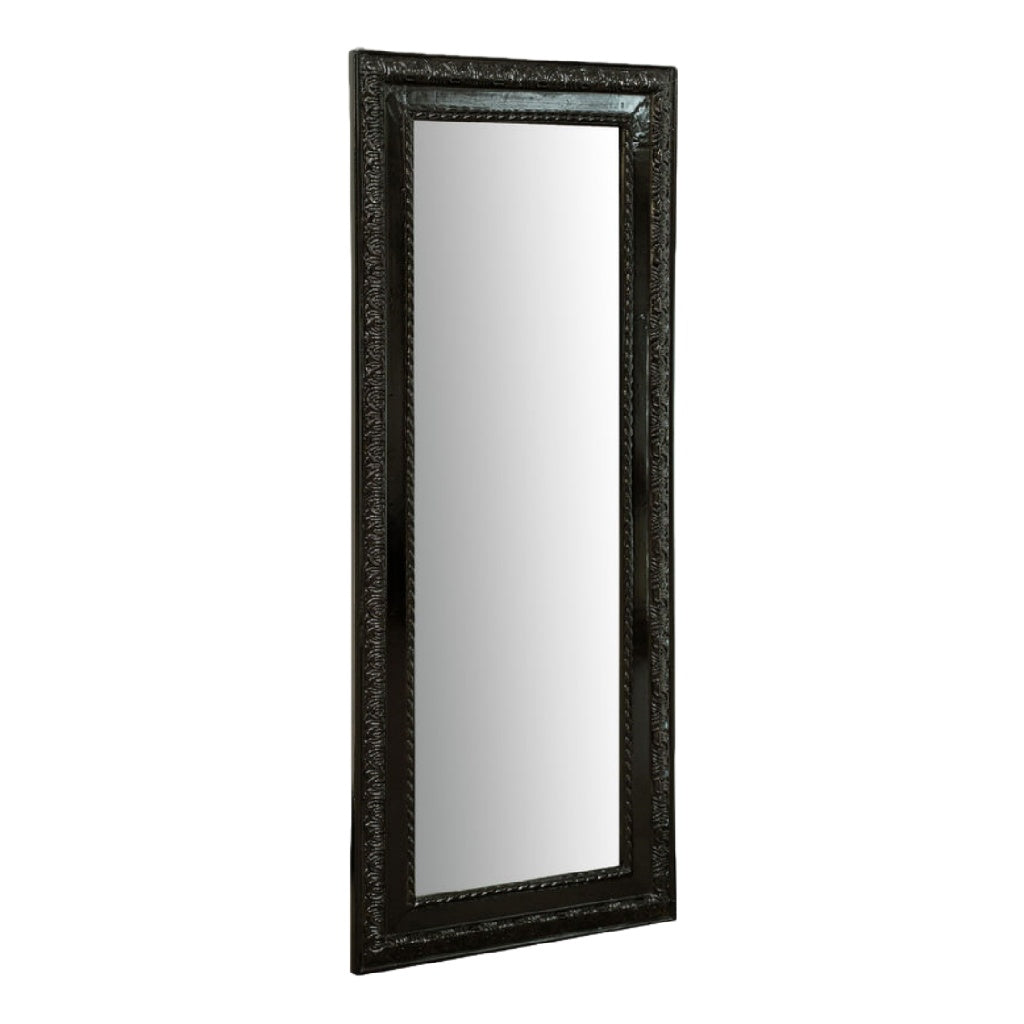 Espejo decorativo alto rectangular estilo clásico, marco tallado negro, para pared