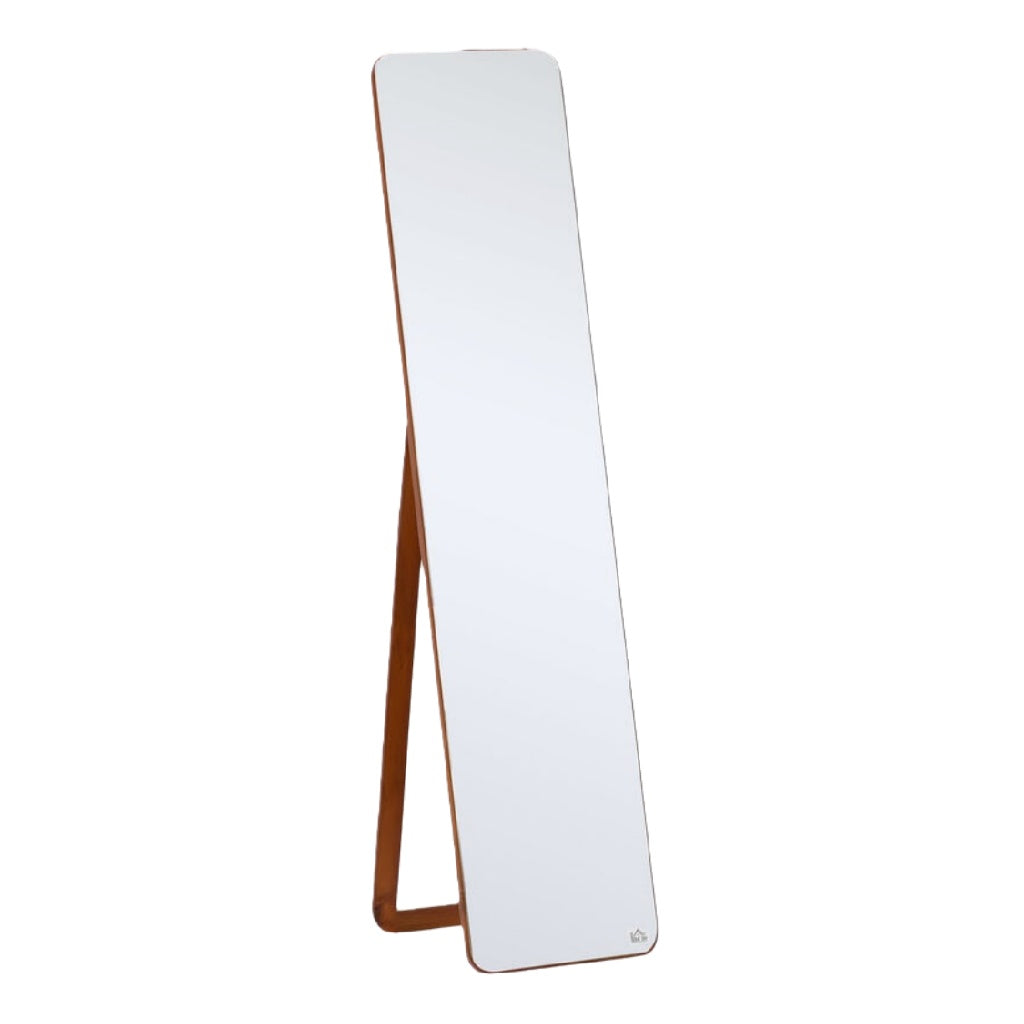 Espejo de cuerpo entero con soporte, rectangular moderno, marco de madera natural, de pie