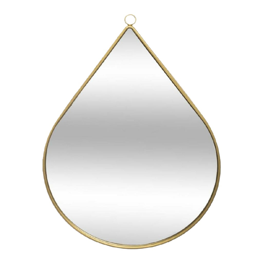 Espejo decorativo colgante en forma de lágrima, marco metálico dorado, para pared