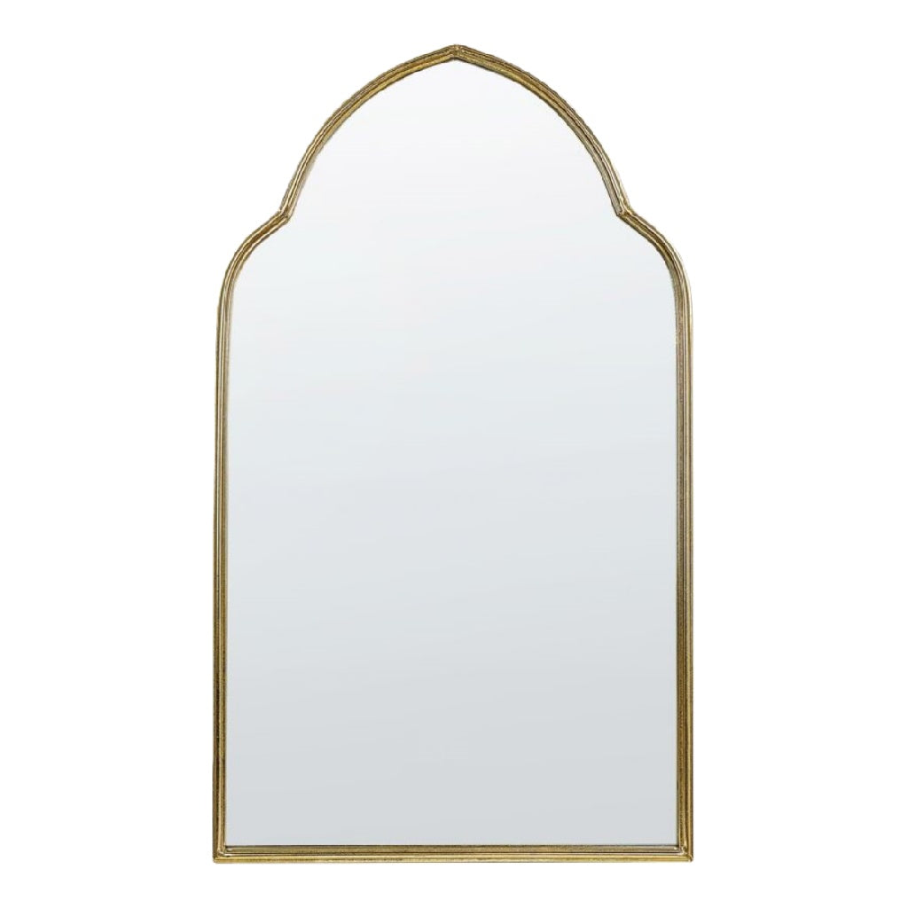 Espejo decorativo con arco estilo clásico, marco metálico dorado, para pared