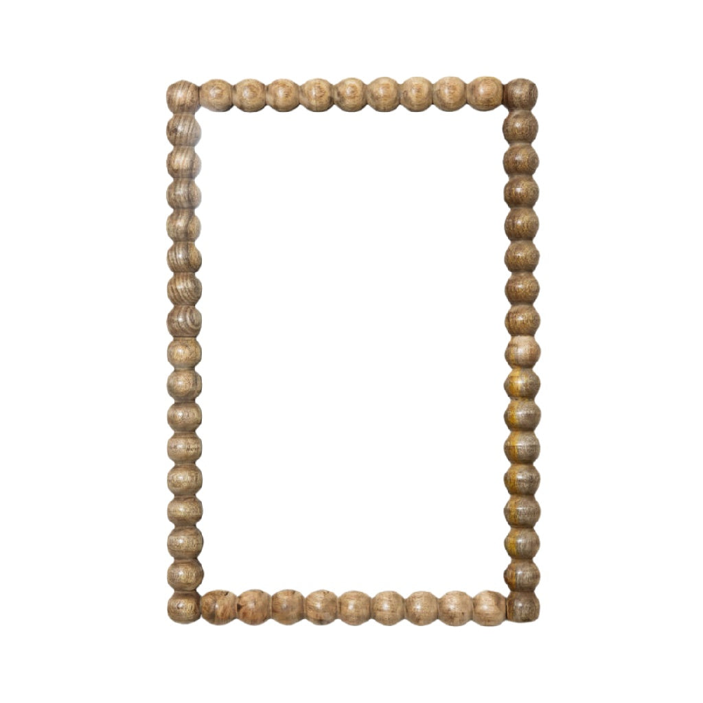 Espejo decorativo rectangular con marco de cuentas de madera natural, para pared